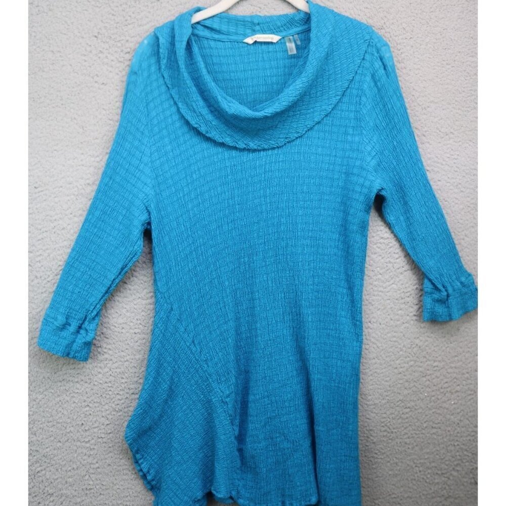 Soft Surroundings 3/4 Sleeve Gauzy Stretchy Tunic-XL-Asymmetrical-BOHO-Cowl Neck